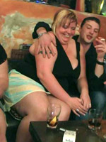 The incredible plumper porn scene has three ladies and three men going at it in an empty bar