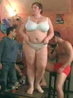 They all get naked and then one horny fat chick rides a dick as she gives another a bj