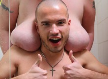 He brings the horny bbw into his shower and her body jiggles as they have wet sex